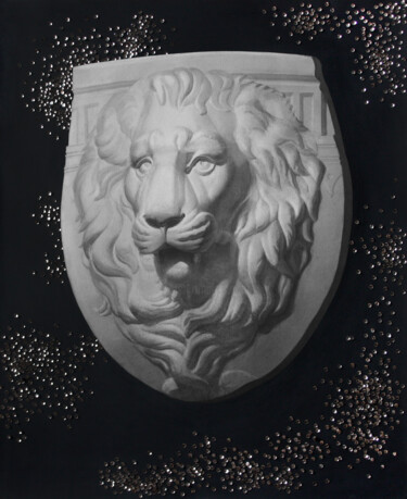 Schilderij getiteld "Lion. Sequins" door Curlydafna, Origineel Kunstwerk, Inkt