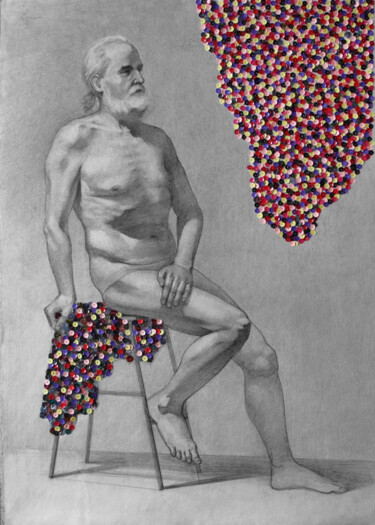 Peinture intitulée "Nudity 2. Sequins" par Curlydafna, Œuvre d'art originale, Crayon
