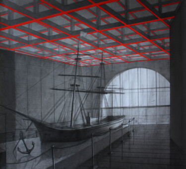 Pittura intitolato "Yacht club interior" da Curlydafna, Opera d'arte originale, Matita