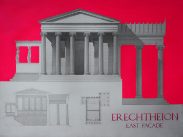 Malarstwo zatytułowany „Neon Erechtheion. E…” autorstwa Curlydafna, Oryginalna praca, Atrament Zamontowany na Karton