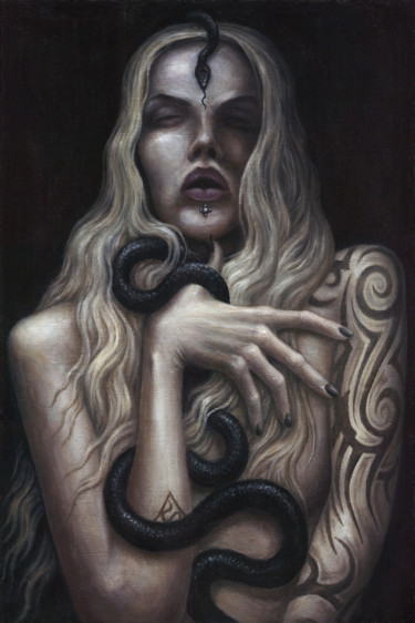 Картина под названием "Serpent Witch" - Curst Insanum, Подлинное произведение искусства, Масло Установлен на Деревянная рама…