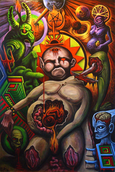 Картина под названием "Occult Emperor Flesh" - Curst Insanum, Подлинное произведение искусства, Акрил