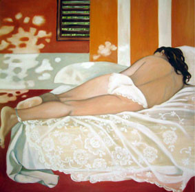Painting titled "repos de la mariée" by Curt, Original Artwork, Oil