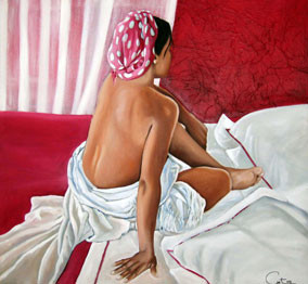 Painting titled "la chambre rouge" by Curt, Original Artwork, Oil