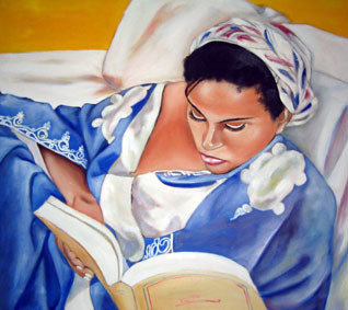 Peinture intitulée "la lecture" par Curt, Œuvre d'art originale