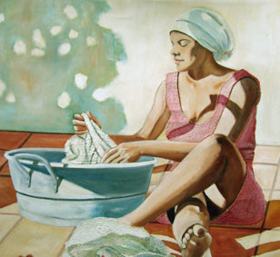 Painting titled "la lavandiere" by Curt, Original Artwork, Oil