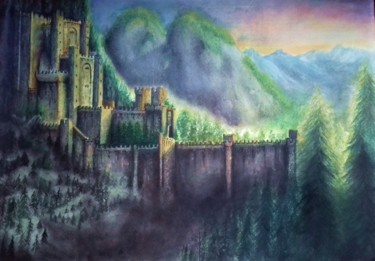 Pintura intitulada ""Castell"" por Kézia Curty, Obras de arte originais, Aquarela