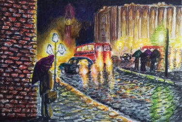 Peinture intitulée ""Chuva em Londres"" par Kézia Curty, Œuvre d'art originale, Autre