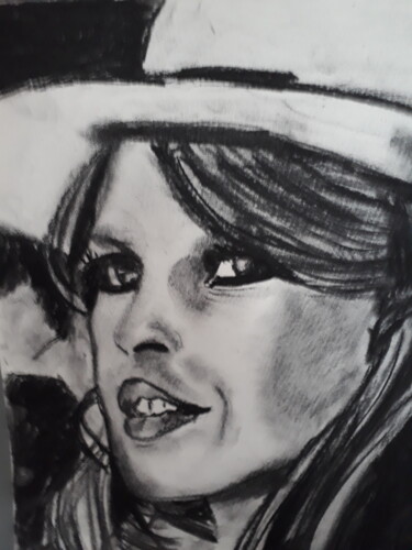 Dessin intitulée "Brigitte Bardot" par Rob Custers, Œuvre d'art originale, Fusain