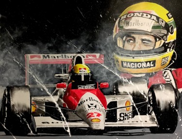 Pintura intitulada "Senna, Yellow Helme…" por Yvan Courtet, Obras de arte originais, Acrílico