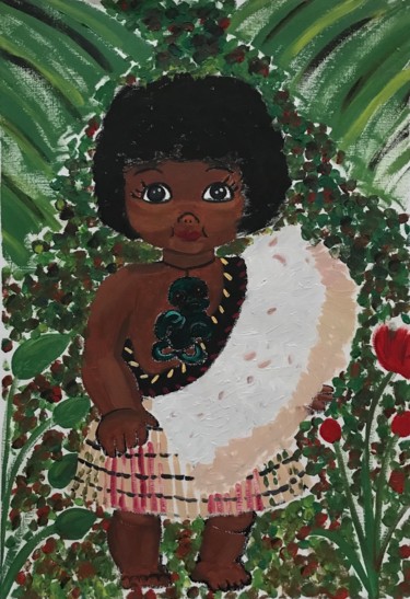 Peinture intitulée "Maori Girl" par Chippy Chow Mein, Œuvre d'art originale, Huile