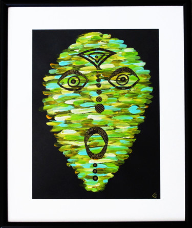 Dessin intitulée "Masque vert" par Chantal Vieira, Œuvre d'art originale, Acrylique