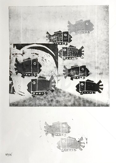 Gravures & estampes intitulée "composition avec po…" par Catherine Vailhé, Œuvre d'art originale, Monotype