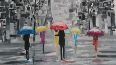 Painting titled "Paris sous la pluie" by Vanessa Vergé, Original Artwork, Oil