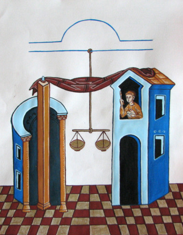 Malarstwo zatytułowany „bilancia-libra-temp…” autorstwa Claudiu Victor Gheorghiu, Oryginalna praca, Tempera