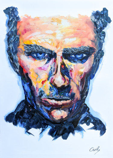 Painting titled "Clint Eastwood" by William Chemin, Original Artwork, Acrylic Mounted on Wood Stretcher frame