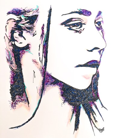 Dibujo titulada "Purple girl" por William Chemin, Obra de arte original, Pluma de gel