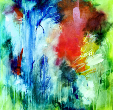 Картина под названием "summer rain" - Cyanlimo, Подлинное произведение искусства, Акрил Установлен на Деревянная рама для но…
