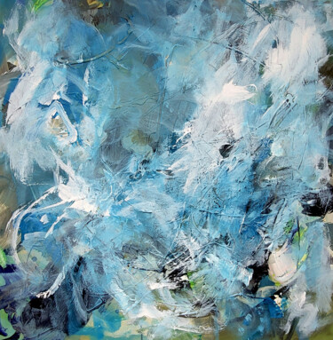 Schilderij getiteld "Iceblue" door Cyanlimo, Origineel Kunstwerk, Acryl Gemonteerd op Frame voor houten brancard