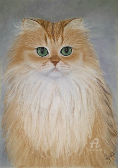 Malerei mit dem Titel "Smoothie The Cat" von Cybele Chaves, Original-Kunstwerk, Pastell