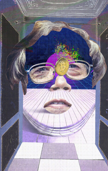 Digitale Kunst getiteld "Face of Satoshi #1" door Cyber Rex, Origineel Kunstwerk, Digitale collage