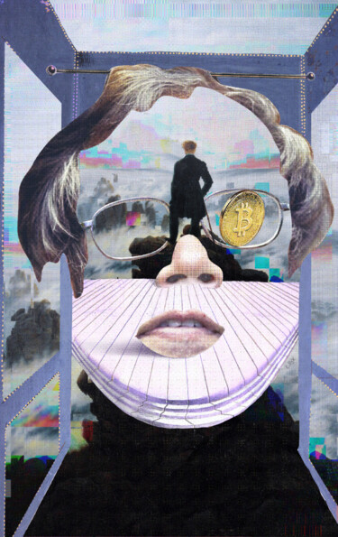 Digital Arts titled "Face of Satoshi #11" by Cyber Rex, Original Artwork, Digital Collage