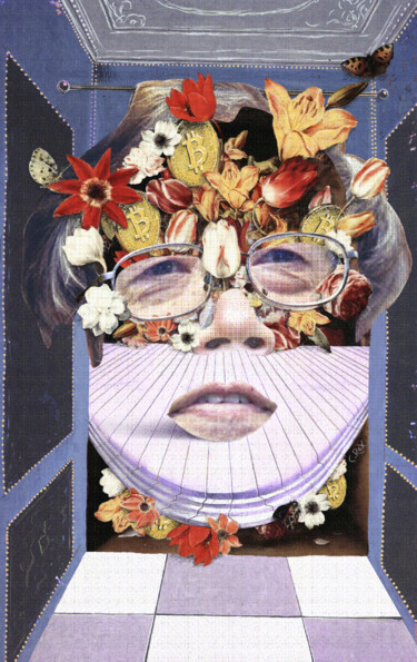 Digitale Kunst getiteld "Face of Satoshi #13" door Cyber Rex, Origineel Kunstwerk, Digitale collage
