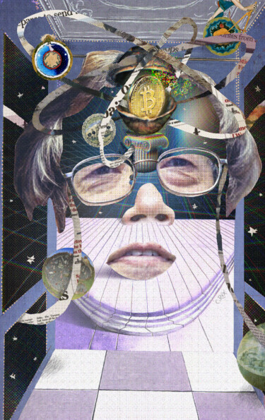 Digitale Kunst getiteld "Face of Satoshi #14" door Cyber Rex, Origineel Kunstwerk, Digitale collage