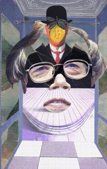 Digitale Kunst mit dem Titel "Face of Satoshi #19" von Cyber Rex, Original-Kunstwerk, Digitale Collage