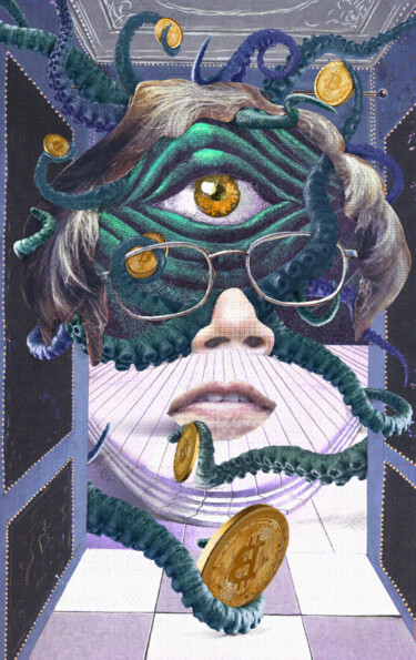 Digital Arts titled "Face of Satoshi #21" by Cyber Rex, Original Artwork, Digital Collage