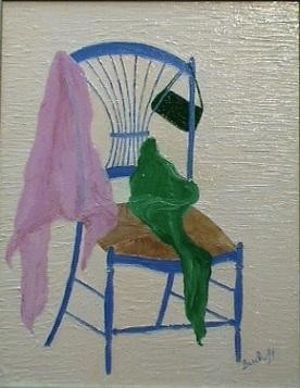 Painting titled "chaise bleue" by Patricia Bischoff, Original Artwork