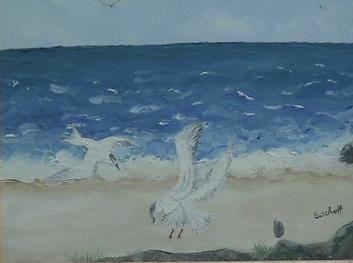 Painting titled "les mouettes" by Patricia Bischoff, Original Artwork