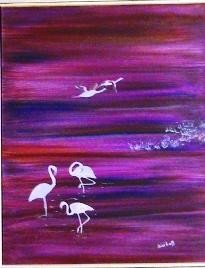 Painting titled "flamands roses" by Patricia Bischoff, Original Artwork