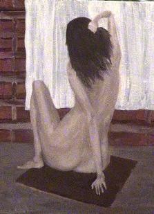 Peinture intitulée "nu assis dos couleu…" par Patricia Bischoff, Œuvre d'art originale