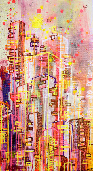 Painting titled "Ville 4" by Cynthia Dormeyer, Original Artwork, Acrylic