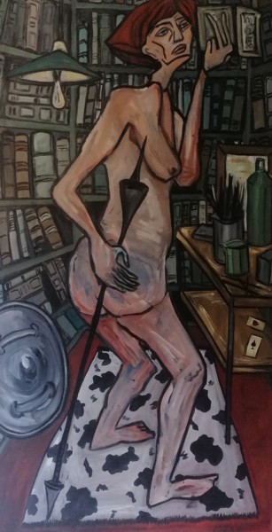 Peinture intitulée "Donna qui shoote 3" par Cynthia Pedrosa, Œuvre d'art originale, Huile Monté sur Châssis en bois