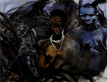 Painting titled "Blue Jungle 1, 1989" by Cynthia Ruffin, Original Artwork, Acrylic