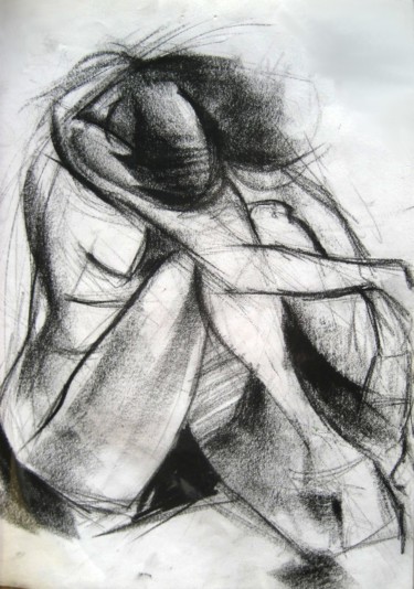 Dessin intitulée "Nu assis" par Cynthia Ruffin, Œuvre d'art originale, Craie