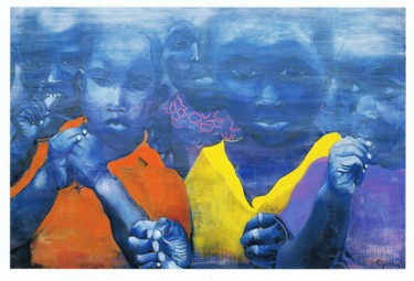 Painting titled "Boys from Uganda" by Cynthia Ruffin, Original Artwork, Oil