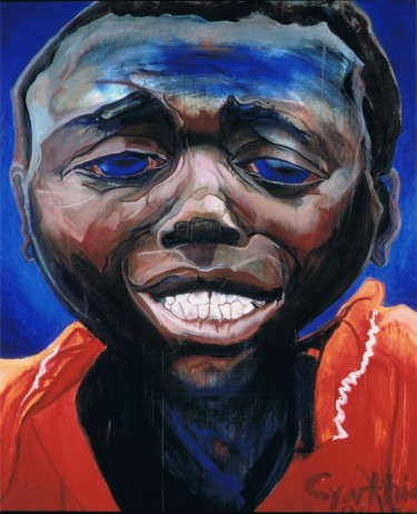 Malerei mit dem Titel "Boy from Rwanda" von Cynthia Ruffin, Original-Kunstwerk, Öl