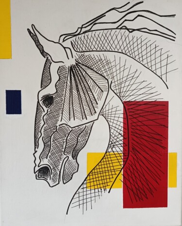 Painting titled "Caballo entre Líneas" by Cynthia Saenz Sancho, Original Artwork, Acrylic Mounted on Wood Stretcher frame
