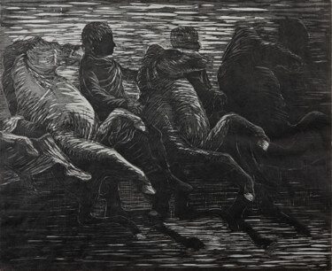 Estampas & grabados titulada "The Horsemen" por Cynthia Tudor, Obra de arte original, Xilografía