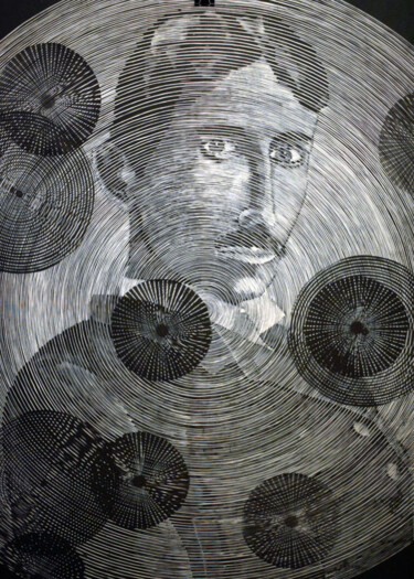 Printmaking titled "Nikola Tesla" by Cyprian Hołownia, Original Artwork, Linocuts