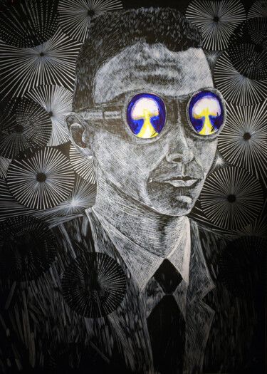 Printmaking titled "Robert Oppenheimer" by Cyprian Hołownia, Original Artwork, Acrylic