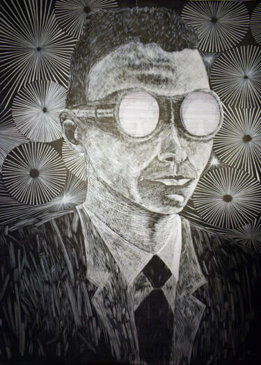 Printmaking titled "Robert Oppenheimer…" by Cyprian Hołownia, Original Artwork, Linocuts