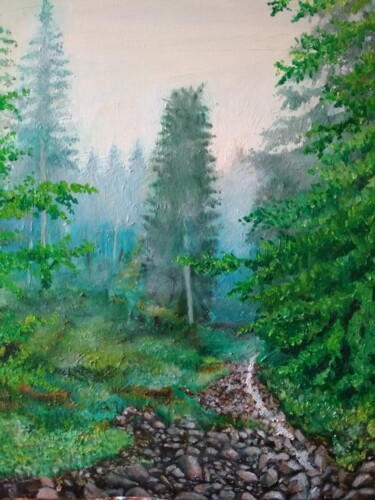 Painting titled "Mountain Forest" by Cyprian Hołownia, Original Artwork, Oil