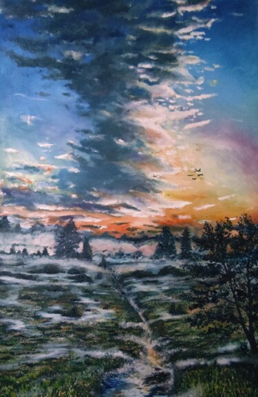 Painting titled "Evening" by Cyprian Hołownia, Original Artwork, Oil