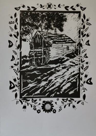 Digital Arts titled "Old cottage" by Cyprian Hołownia, Original Artwork, Linocuts