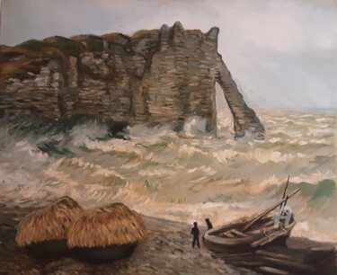Pintura intitulada "Etretat copie Monet" por Cyriaque Millet, Obras de arte originais, Óleo