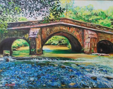 Painting titled "Huile - pont romain…" by Cyriaque Millet, Original Artwork, Oil